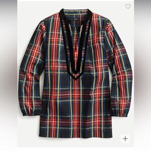 Jcrew velvet trimmed‎ v-neck tunic in black Stewart Tartan